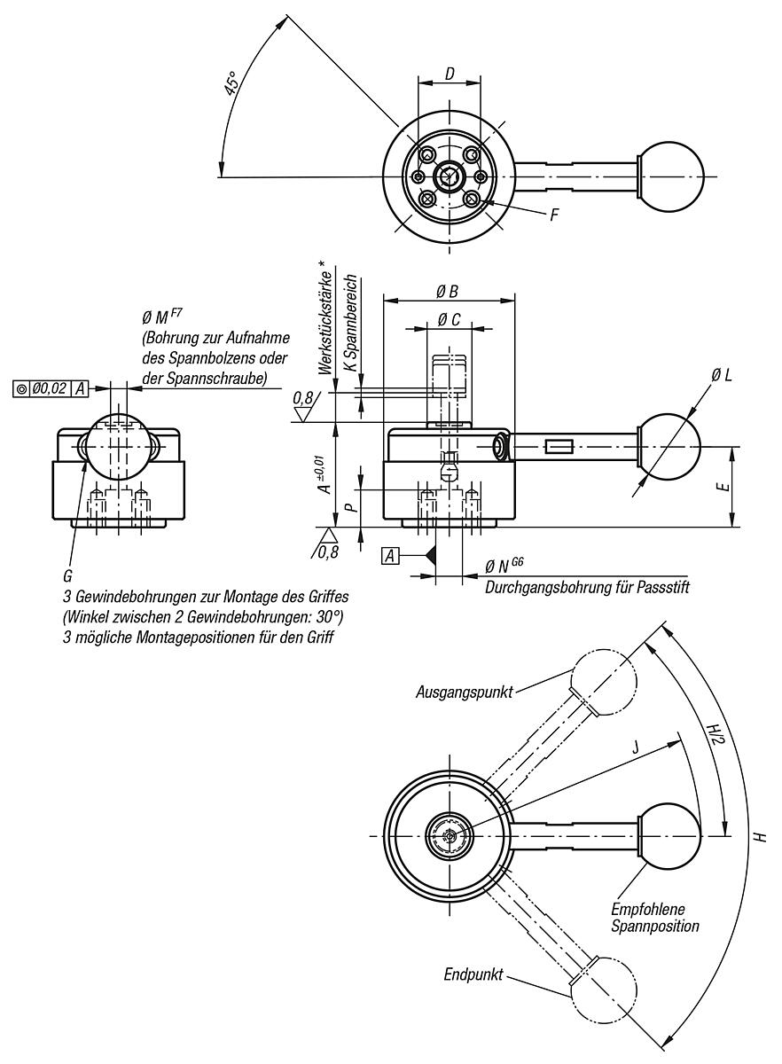 Kipp K0910.405000 ZUGSPANNER OHNE GRIFF, SPANNBOHRUNG D=8 - K0910 Zugspanner - Massblatt