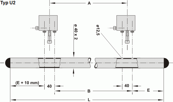 Leschhorn U2-40.480.37   Rohrgriffserie A 480 Schenkel schwarz, Rohr Edelstahl Griff aus Einzelelementen, komplett montiert - Leschhorn U2 Hochbelastbare Rohrgriffserie - Zeichnung Typ U2