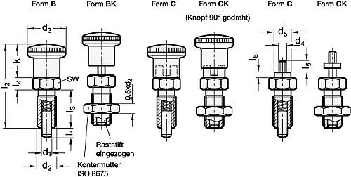 Ganter 817-10-12-B-NI EDELSTAHL RASTBOLZEN - GN 817 Edelstahl Rastbolzen - Kunststoff Knopf-Skizze