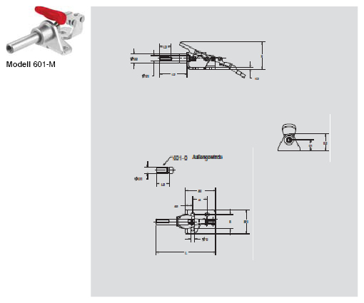 DESTACO 601-M Schubstangenspanner Standard  Haltekraft 400N, Hub 16mm; M: Metrisches Gewinde - 601-M Schubstangenspanner Standard - mit Innengewinde