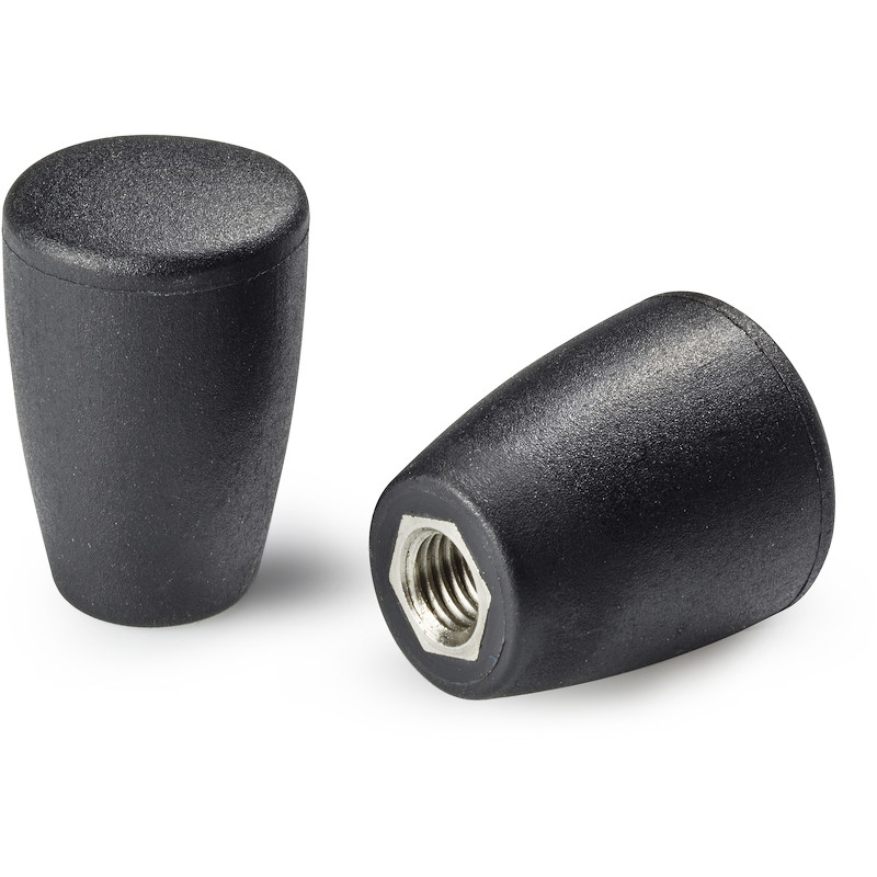 Leschhorn I107CIN Konusknöpfe  D 43; d 27; Gewinde d1 M10; Kunststoff PA, schwarz, Gewindebuchse Edelstahl - LE I107CIN Konusknoepfe - Kunststoff - Gewindebuchse Edelstahl-EcoLine-Abbildung