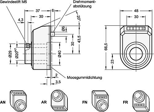 Ganter 953-00.010-AN-R-OR ELESA STELLUNGSANZEIGER - GN 953 Stellungsanzeiger - digital - 5 stellig-Skizze