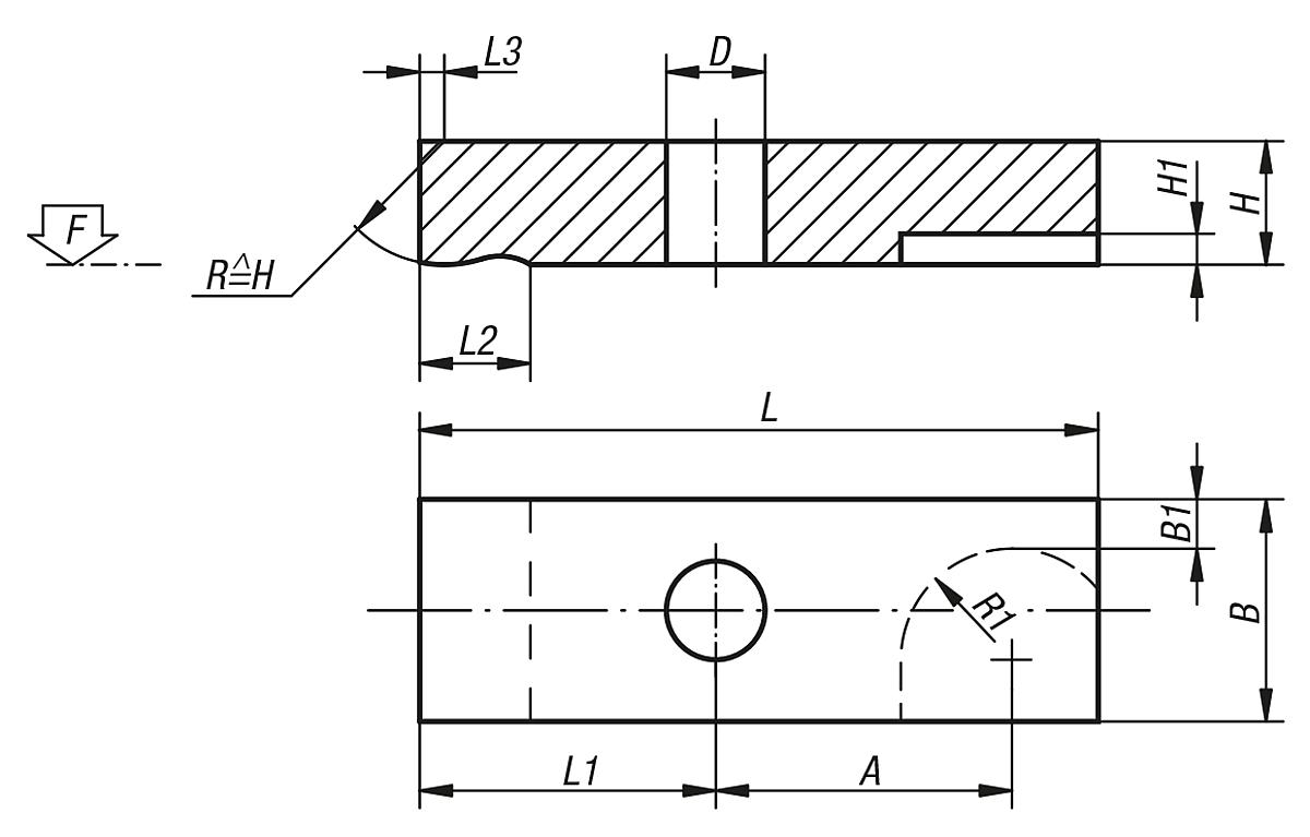 Norelem 04030-14 SCHWENKBARES SPANNEISEN, L=100, B=40 - NLM 04030 Schwenkbare Spanneisen - Massblatt