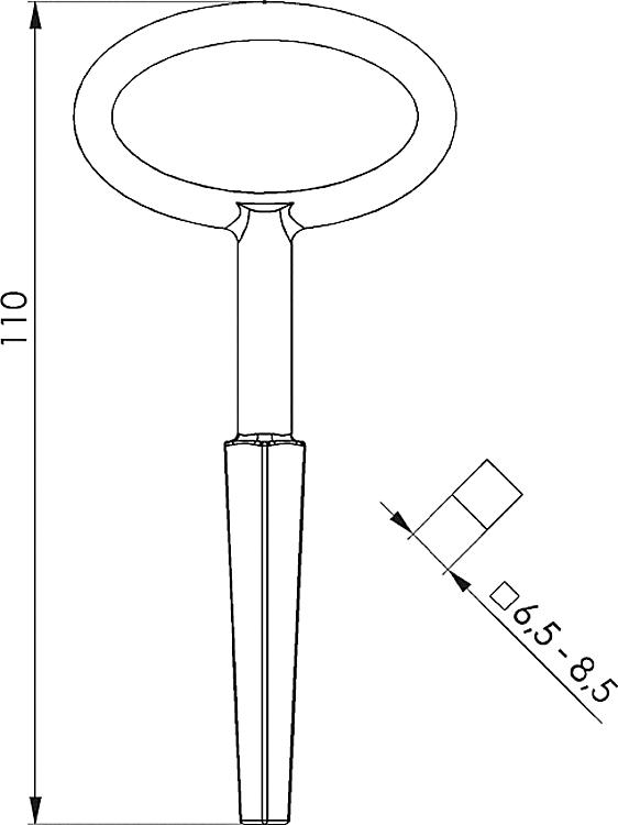 AMF 82G Doppelfensterschlüssel, Vierkant: 6,5 - 8,5 mm, Länge: 110 mm - LE 82G Doppelfensterschluessel -Skizze