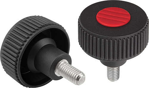 Kipp K0261.51055X10 NOVO.GRIP RÄNDELRAD  GR.1  FORM L  EDELSTAHL, D=40  M5X10, DECKEL LICHTGRAU - KIPP K0261-L Raendelraeder mit Aussengewinde - Stahlte