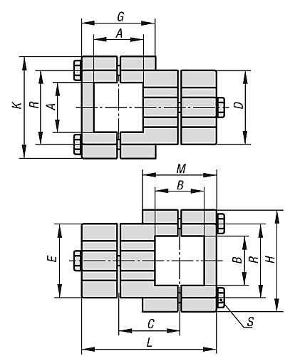 Kipp K0473.523030 KREUZKLEMMSTÜCK  ALUMINIUMGUSS, A=30,2, B=30,2 - KIPP K0473 Kreuzklemmstuecke - Aluminium