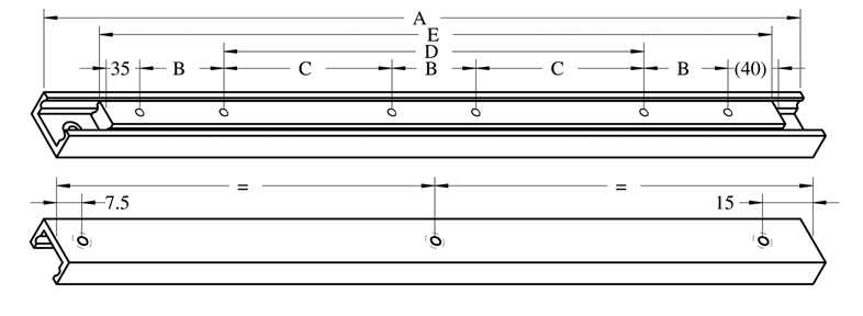 Leschhorn 3011-80-A4 Schwerlastschiene, 30x11 M6, bis 85kg, Teilauszug, Edelstahl 1.4404 (A4, 316L) - Leschhorn 3011 Schwerlastschiene bis 145 kg