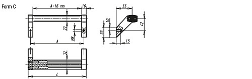 Kipp K0131.2000831 MASCHINENGRIFF FORM C, A=200, SCHWARZ ELOXIERT - KIPP K0131-C Maschinengriffe - Form C
