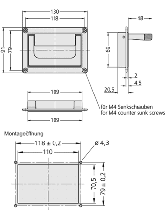 Leschhorn SK-79.R118.84 Schalenklappgriffe Rückstellfeder A 118,  Polyamid schwarz - Leschhorn SK Schalenklappgriffe Kunststoff - Zeichnung
