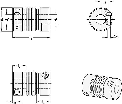 Ganter 2244-32-B12-12-AL-NI Metallbalgkupplungen mit Klemmnabe - GN 2244 Metallbalgkupplungen mit Klemmnabe-Skizze