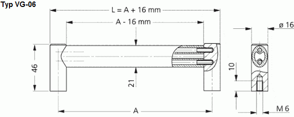 Leschhorn VG-06.200.N11   massive Standard Griffe Rohr Ø 21 mm Griffe A 200, natur - Griff aus Einzelelementen, komplett montiert - Leschhorn VG-06 massive Standard Griffserien