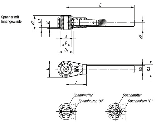 Norelem 06470-310 SPANNER GR.1  M10 - Norelem 06470-IG Spanner mit Innengewinde
