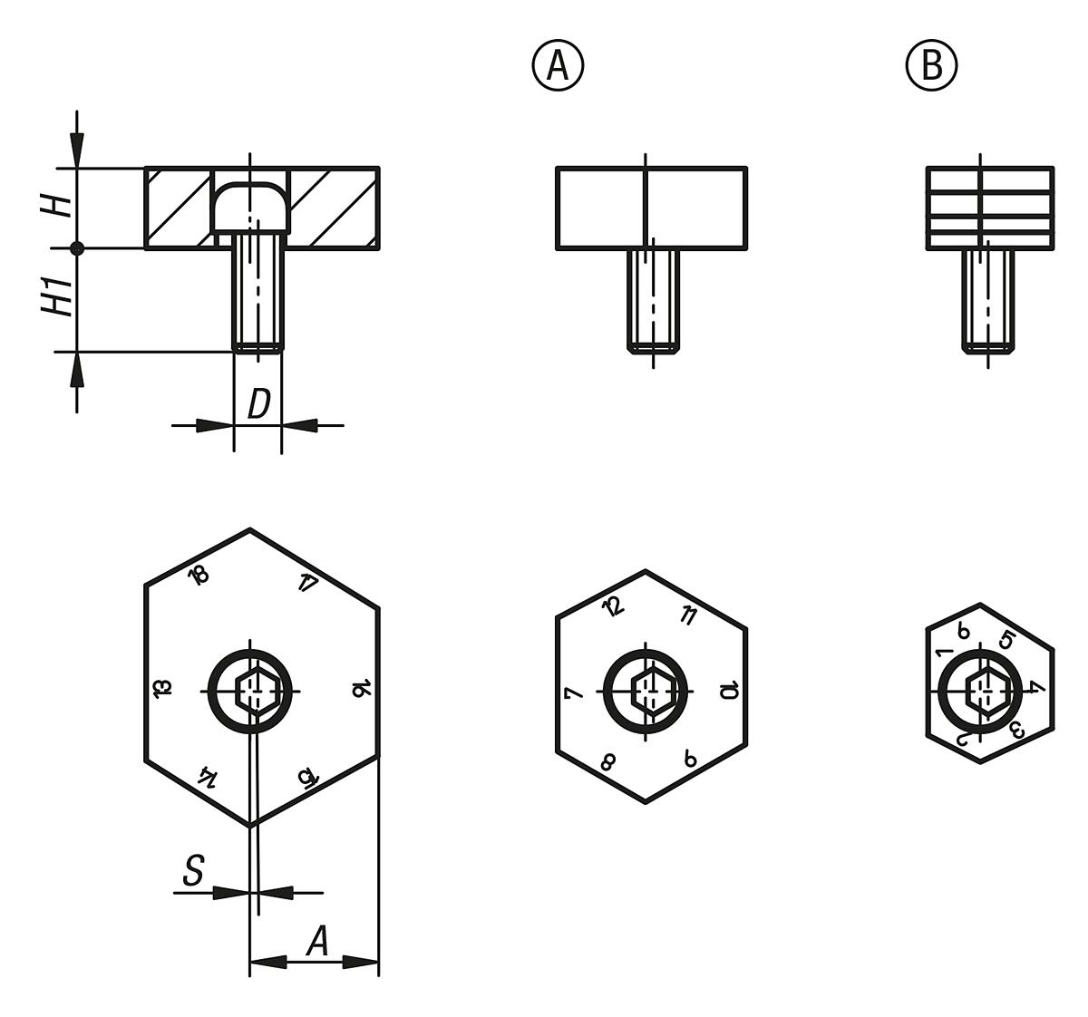 Kipp K0023.10 VARIABLE SECHSKANTKLEMME FORM A - K0023 Variable Sechskantklemmen - Massblatt