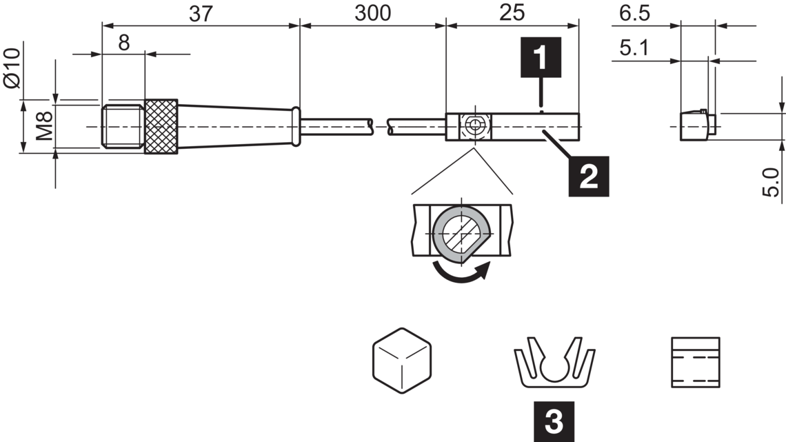 Leschhorn MZET 9-25 PSL-K-TSS Zylindersensoren (Alternativ zu: 8EA-109-1) - LE 70103 Zylindersensor MZET 9-25 PSL-K-TSS-Skizze