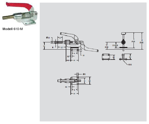DESTACO 610-M Schubstangenspanner Standard  Haltekraft 3600N,  Hub 41mm - 610-M Schubstangenspanner Standard - mit Zollgewinde