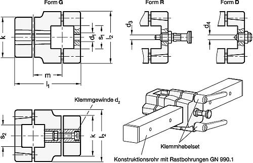 Ganter 134.7-V25-V25-D-SW Rastschlitten, Aluminium - GN 134-7 Rastschlitten - Aluminium-Abbildung