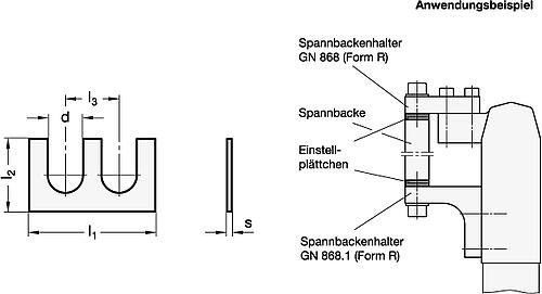 Ganter 873-28 KLEMMHALTER FÜR KRAFTSPANNER - GN 871 Einstellplaettchen fuer Spannbacken-Skizze