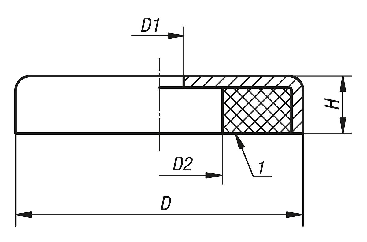 Norelem 09070-63 FLACHGREIFER, D=63 - NLM 09070 Flachgreifer mit Zylinderbohrung  aus Hartferrit - Massblatt