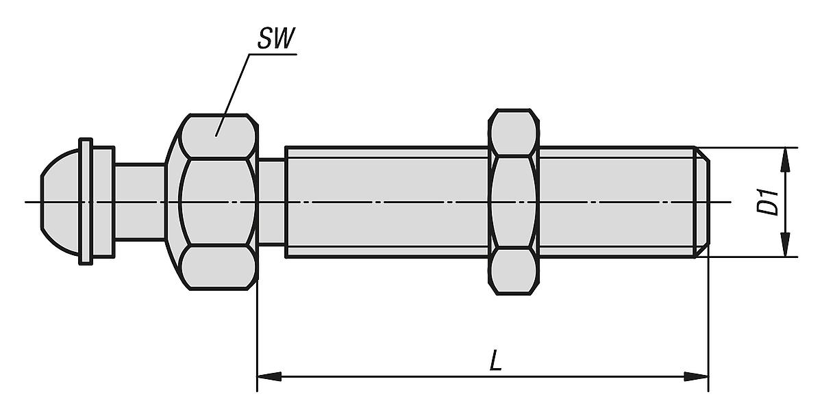 Norelem 27828-201251 GEWINDESPINDEL M20X125, F. STELLFUSS - NLM 27828 Gewindespindeln fuer Stellfuesse aus Stahl oder Edelstahl - Massblatt