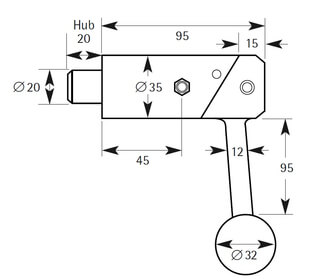 Leschhorn SPR2020-ST-VZ LESPR Federriegel mit Handhebel, ohne Arretierung zum Anschweißen, Ø 20 mm, Hub= 20 mm, Stahl, verzinkt - LESPR Federriegel mit Spannhebel - ohne Arretierung zum Anschweissen - Skizze