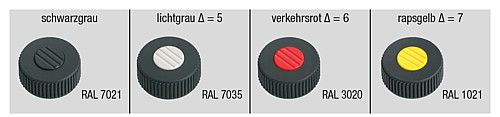 Kipp K0261.2105 NOVO.GRIP RÄNDELRAD  GR.1  FORM K  EDELSTAHL, D=40  M5, DECKEL SCHWARZGRAU - KIPP K0261-K Raendelraeder mit Innengewinde - Stahlte