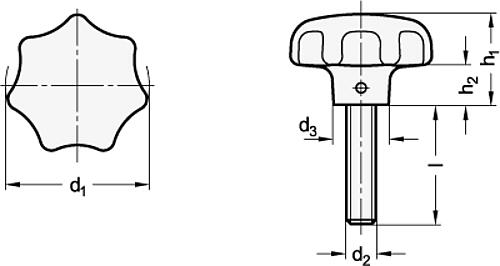 Ganter 6336.5-A4P-50-M10-30 Edelstahl Sterngriffschrauben, Werkstoff Nr. 1.4408 (A4) - GN 6336-5 Edelstahl Sterngriffschrauben - Werkstoff A4 -Skizze
