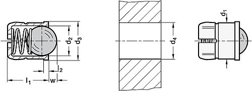 Ganter 614.5-10-KD Federnde Druckstücke, zum Einpressen, mit Kugel - GN 614-5 Federnde Druckstuecke - zum Einpressen - mit Kugel-Abbildung