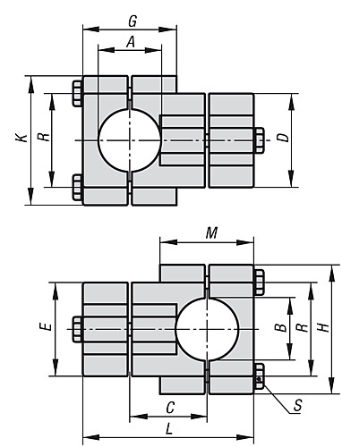 Kipp K0472.523030 KREUZKLEMMSTÜCK ALUMINIUMGUSS, A=30,15, B=30,15 - KIPP K0472 Kreuzklemmstuecke - Aluminium