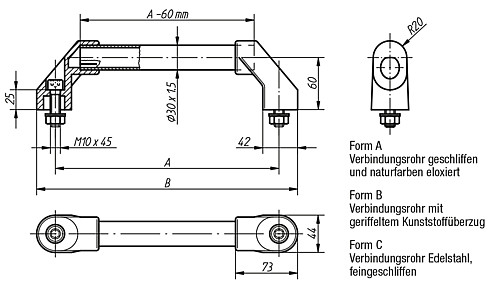 Kipp K0222.2501 ROHRGRIFF FORM A, A=250, NATURFARBEN ELOXIERT - KIPP K0222 Rohrgriffe