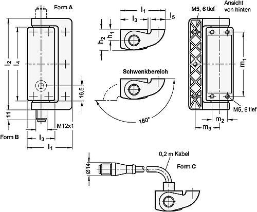 Ganter 139.1-49-101-C SICHERHEITS SCHALTSCHARNIER MIT SCHALTER - GN 139-1 Sicherheits Schaltscharniere mit Anschlussstecker-Skizze