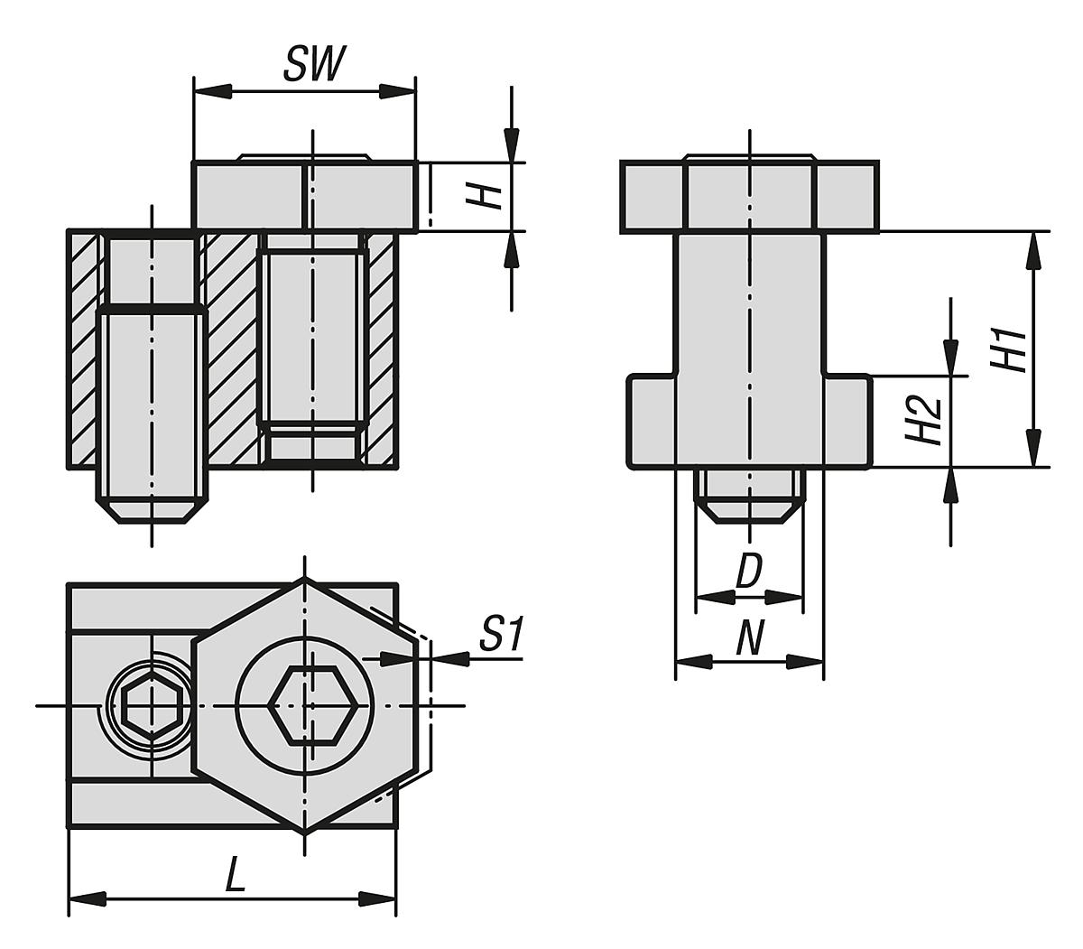 Norelem 04436-10 SPANN EXZENTER MIT T NUTMUTTER, N=10 - NLM 04436 Spann Exzenter  mit T Nutmutter - Massblatt