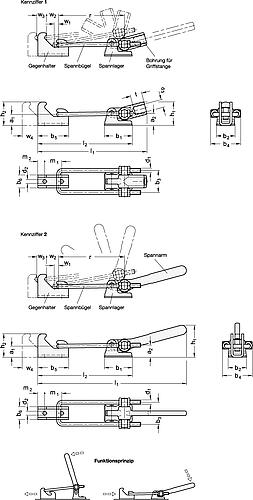 Ganter 854-1500-1-T2S VERSCHLUSS SPANNER MIT BOHRUNG - GN 854 Verschlussspanner mit Abdrueckfunktion-Skizze