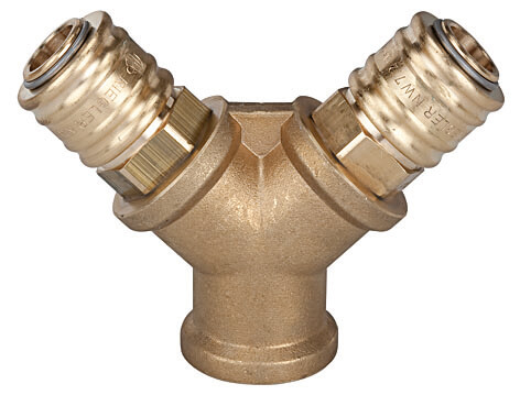 RIEGLER 245.38-E Verteiler mit 2 Schnellverschlusskuppl. NW7,2, G 1/2 IG, »R26EMS« - LE71512 245-38-E Verteiler mit 2 Schnellverschlusskupplungen NW 7 2 - Messing blank - Innengewinde