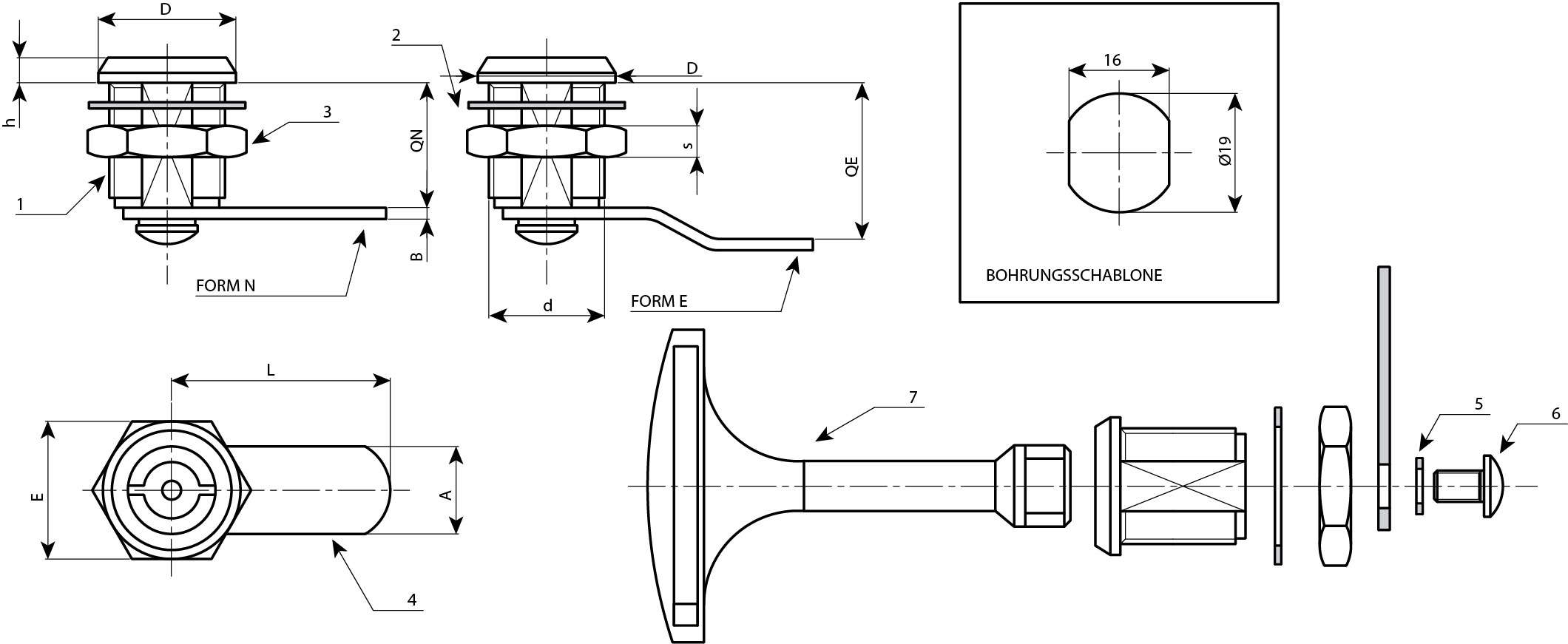 Leschhorn I500 Pilzgriffe  D 27; d 18; Bohrung d1 D10; Kunststoff PA, schwarz, - Boteco I500 Pilzgriffe