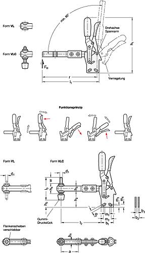 Ganter 810.4-130-VL Schnellspanner, Spannhebel vertikal, mit Verriegelung, mit senkrechtem Fuß, mit verlängertem Spannarm - GN 810-4 Schnellspanner - Spannhebel vertikal - mit Verriegelung