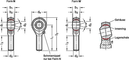 Ganter 648.2-30-M30X2-W GELENKKOPF MIT SCHRAUBE, WARTUNGSFREI - GN 648-2 Gelenkkoepfe mit Schraube-Skizze