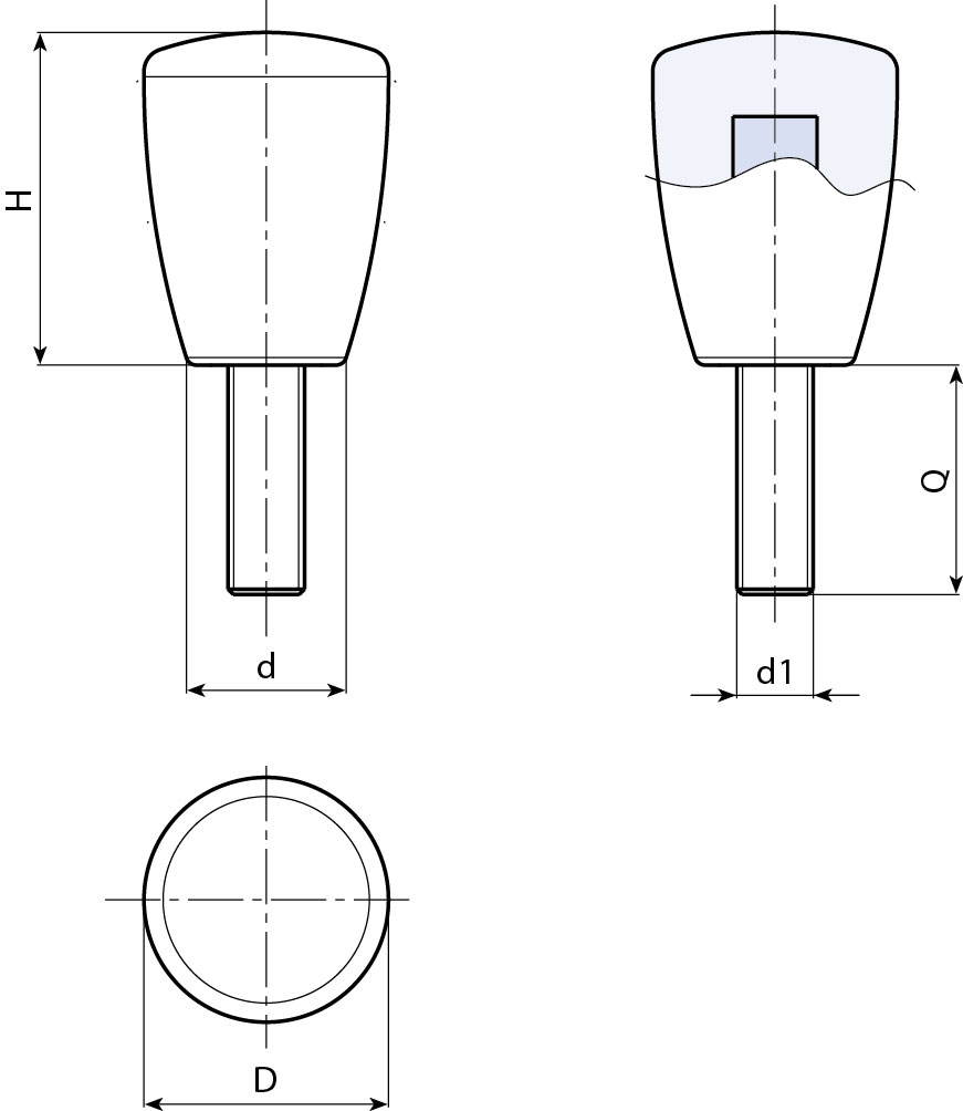 Leschhorn I112 Konusschrauben  D 43; d 27; Gewinde d1 M10; Kunststoff PA, schwarz - Boteco I112 Konusschrauben