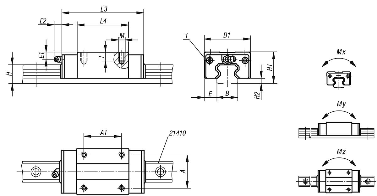 Norelem 21404-25108801 FÜHRUNGSWAGEN KOMPAKT, - NLM 21404 Fuehrungswagen  kompakt - Massblatt