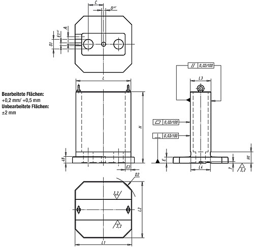 Norelem 01270-320125 AUFSPANNWINKEL DOPPELSEITIG GG, C=75, H=378, L=320 - Norelem 01270 Aufspannwinkel doppelseitig Grauguss