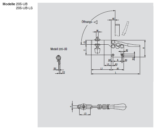 DESTACO 205-UB Horizontalspanner Haltekraft 250N, Öffnungswinkel 90°, Fuß gerade - 205-UB UB-LS Horizontalspanner - U- Spannarm - Fuss gerade