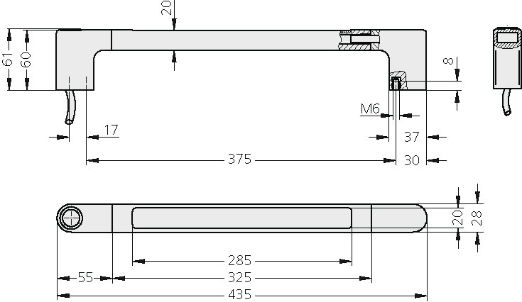 Leschhorn FG4-L06.375.11   Funktionsgriffe ohne Drucktaster mit LED-Beleuchtung A 375, ohne Drucktaster - Zeichnung FG4-L Funktionsgriffe mit dreifarbig beleuchtbarem Griffsteg