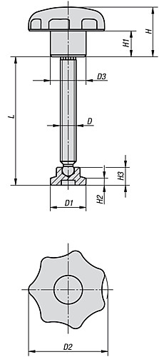 Norelem 07143-12086 DRUCKSPINDEL M12, L=86,8, GEWINDESTIFT  L1= L 6,8 MM - Norelem 07143 Druckspindeln