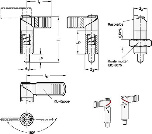 Ganter 721.6-10-M20X1,5-LA Edelstahl Rastriegel, mit Rastfunktion - GN 721-6 Edelstahl Rastriegel - mit Rastfunktion-Skizze