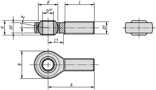 Kipp K0718.221 GELENKKOPF M. GLEITLAGERUNG LINKS, D=22H7 - KIPP K0718 Gelenkkoepfe mit Gleitlagerung Aussengewi