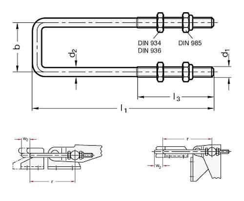 Ganter 951.1-M6-32-130-ST ZUGBÜGEL FÜR VERSCHLUSS SPANNER - GN 951-1 Zugbuegel - Stahl-Skizze