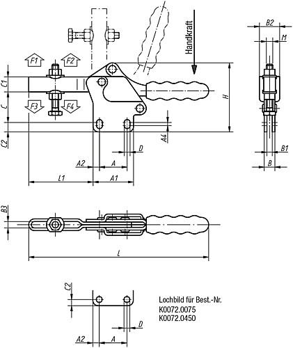 Kipp K0072.0075 SCHNELLSPANNER HORIZONTAL, MIT SENKRECHTEM FUSS, P=75 daN - KIPP K0072 Schnellspanner horizontal mit senkrech