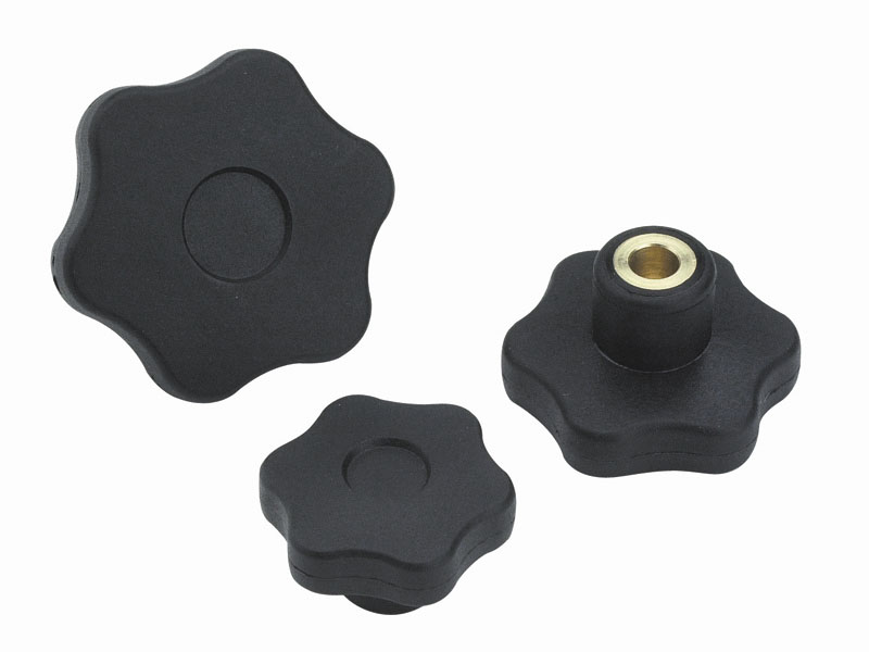 Leschhorn F176 Sterngriffe  D 50; d 20; Gewinde d1 08; Kunststoff PA, schwarz, Gewindebuchse Messing - Boteco F176 Sterngriffe
