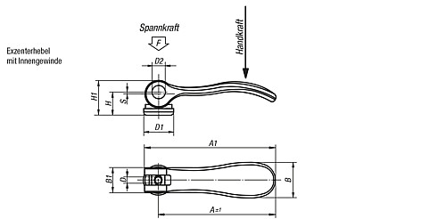 Norelem 04232-1501105 EXZENTERHEBEL GR .1  M5, MIT ALUMINIUMGRIFF - Norelem 04232-IG Exzenterhebel mit Innengewinde