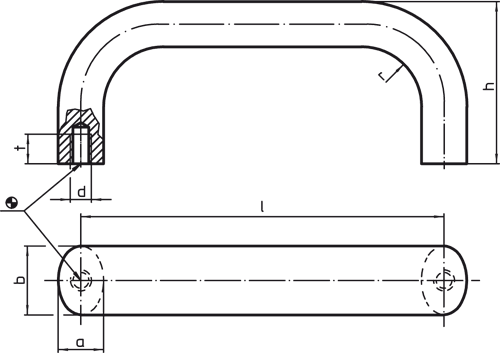 Halder 23700.0712 Fußelement für Positionierbohrung, 8 x 25 x 65 - Buegelgriffe Buegelgriff - 20 x 100 - Aluminium - blank Aluminium - blank