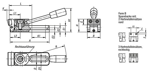 Norelem 04516-006010 NIEDERZUGSPANNER FORM B, RECHTSAUSFÜHRUNG - Norelem 04516-B Niederzugspanner Form B